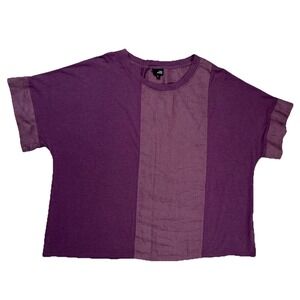 Lisa Bayne Women's Purple Colorblock Bamboo Blend Shirt Sz Large Linen Panels